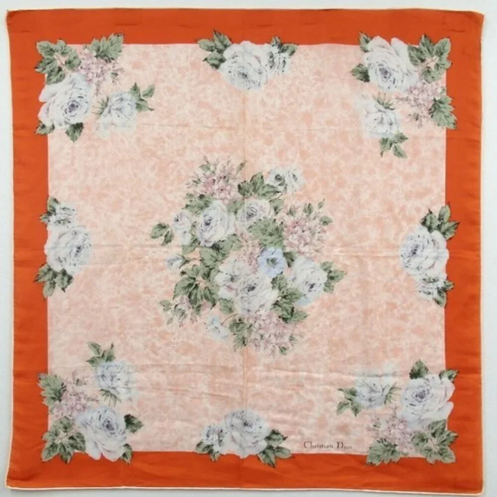 Authentic Christian Dior Floral scarf silk[Used]